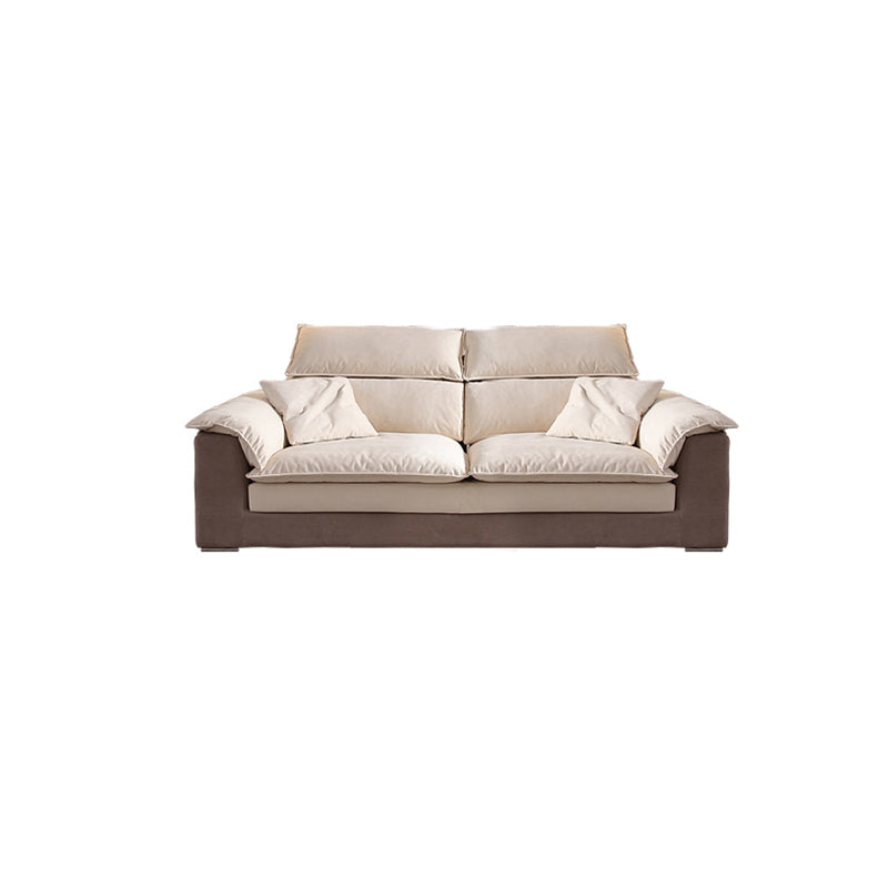 Modern Faux Leather Sofa Beige Pillow Top Arm Sectional with Stainless Steel Legs