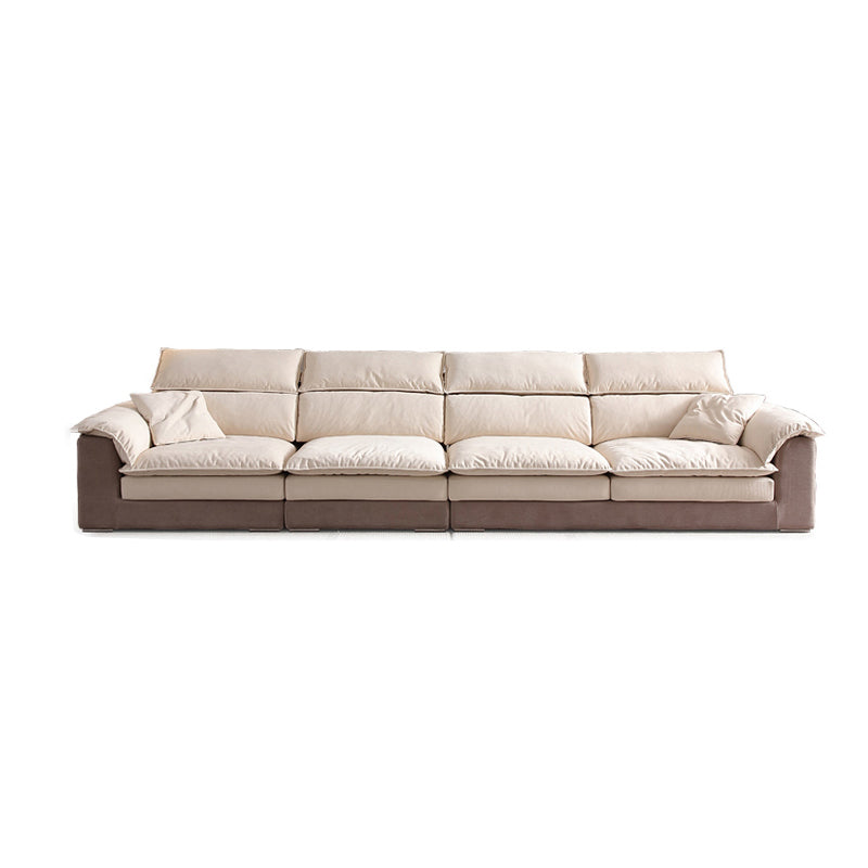 Modern Faux Leather Sofa Beige Pillow Top Arm Sectional with Stainless Steel Legs