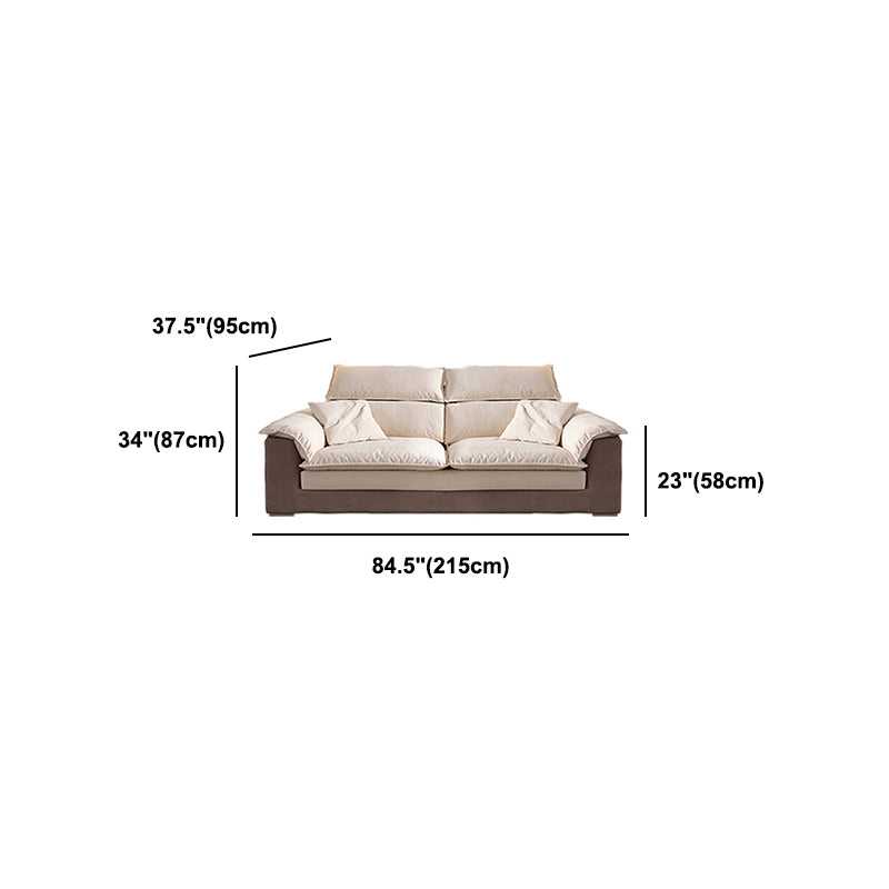 Modern Faux Leather Sofa Beige Pillow Top Arm Sectional with Stainless Steel Legs