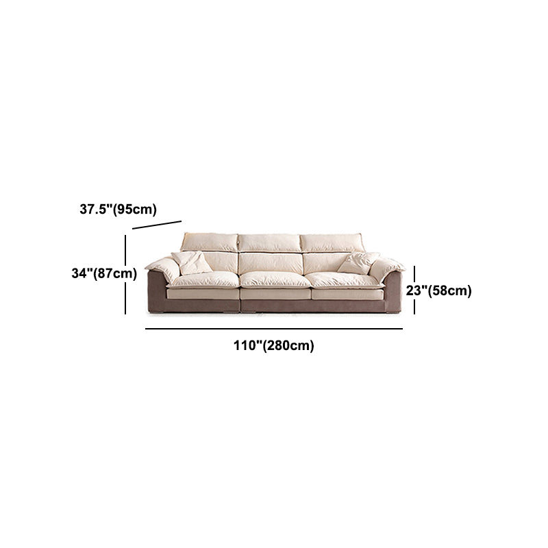 Modern Faux Leather Sofa Beige Pillow Top Arm Sectional with Stainless Steel Legs
