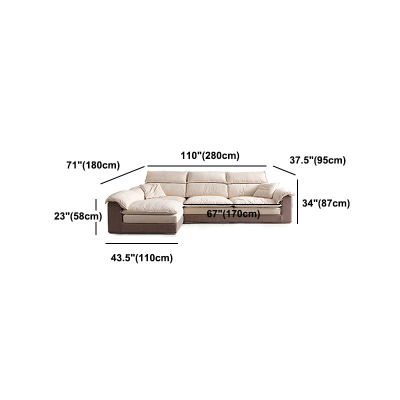 Modern Faux Leather Sofa Beige Pillow Top Arm Sectional with Stainless Steel Legs