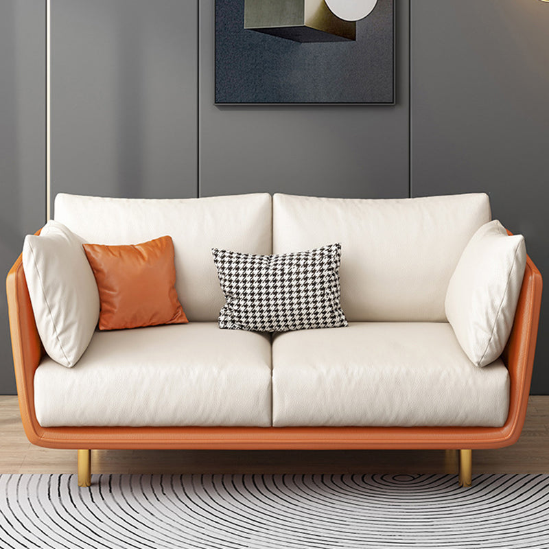Cream Faux Leather Straight Arm Sofa/Sectionals with Cushions Metal Legs