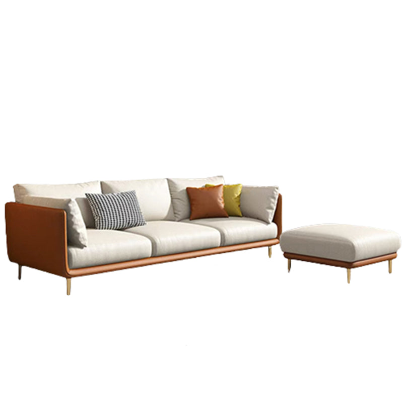 Cream Faux Leather Straight Arm Sofa/Sectionals with Cushions Metal Legs