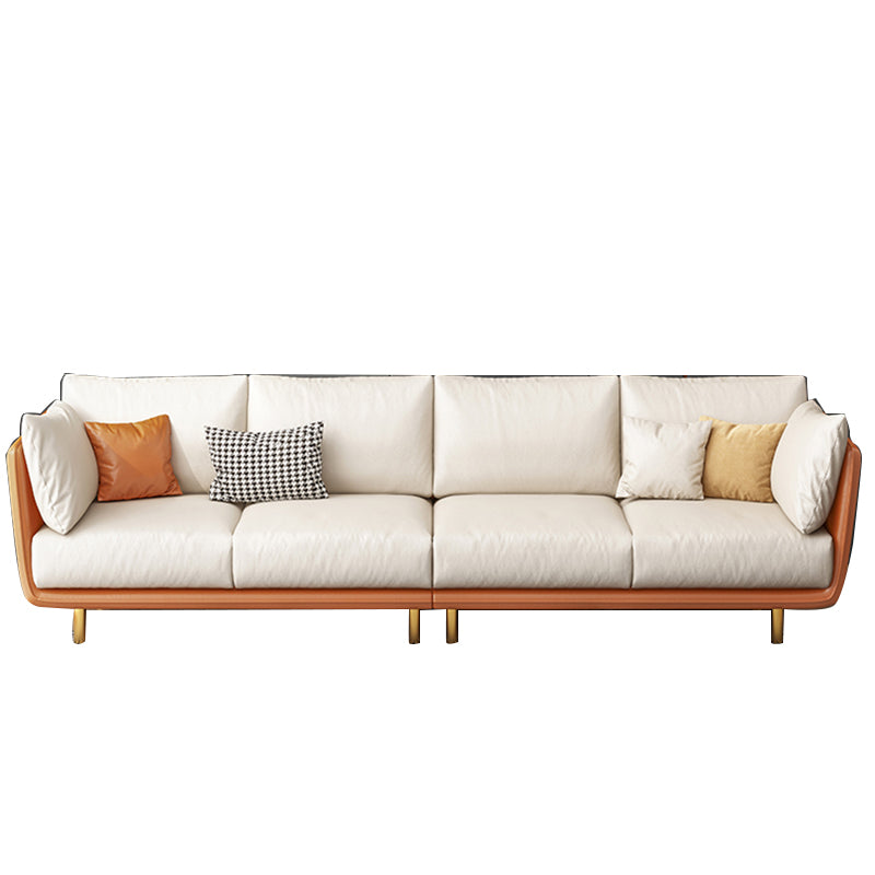 Cream Faux Leather Straight Arm Sofa/Sectionals with Cushions Metal Legs
