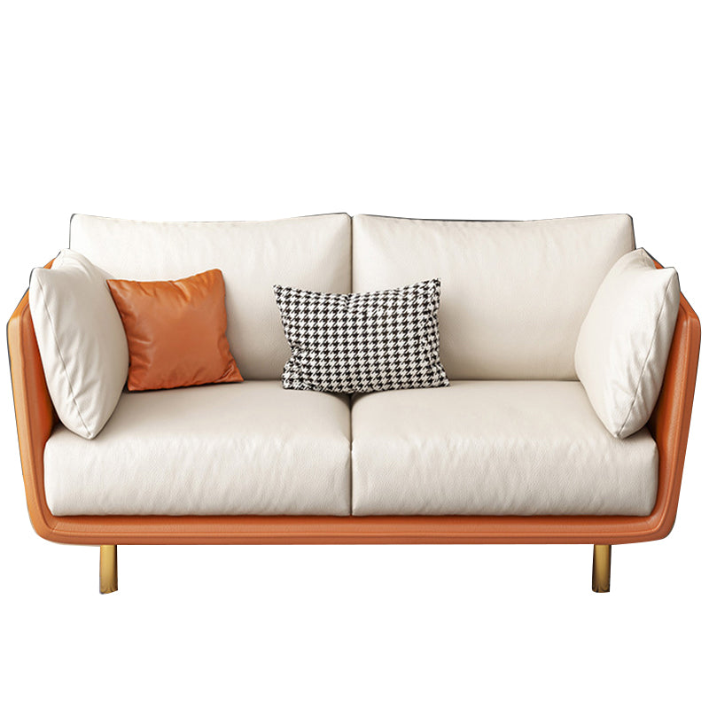 Cream Faux Leather Straight Arm Sofa/Sectionals with Cushions Metal Legs