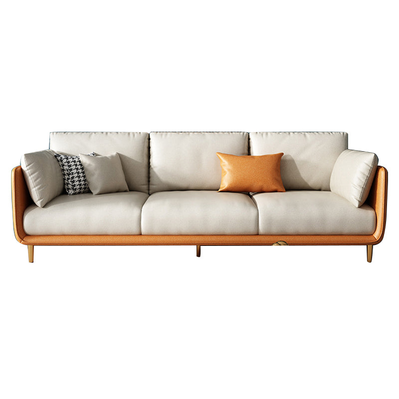 Cream Faux Leather Straight Arm Sofa/Sectionals with Cushions Metal Legs
