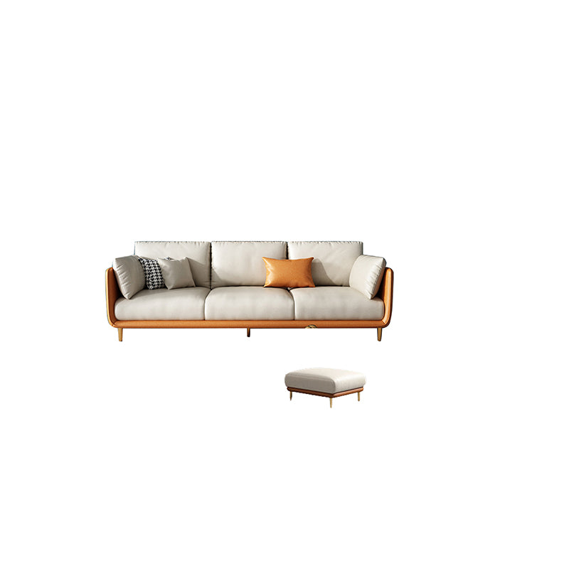 Cream Faux Leather Straight Arm Sofa/Sectionals with Cushions Metal Legs