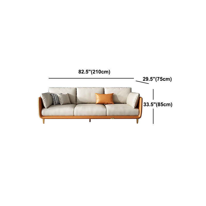 Cream Faux Leather Straight Arm Sofa/Sectionals with Cushions Metal Legs