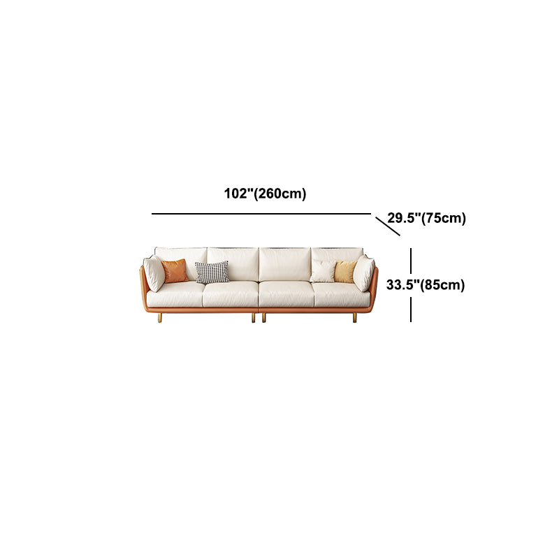 Cream Faux Leather Straight Arm Sofa/Sectionals with Cushions Metal Legs