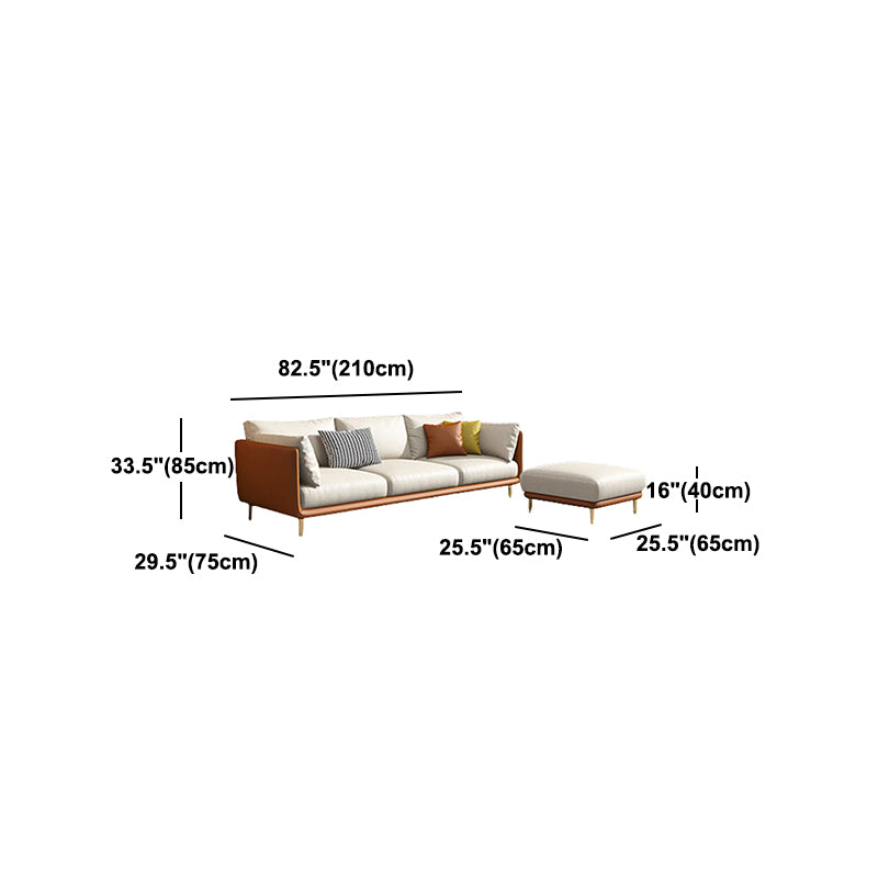 Cream Faux Leather Straight Arm Sofa/Sectionals with Cushions Metal Legs