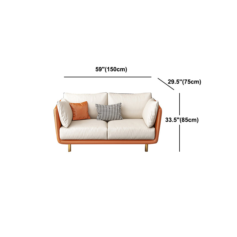 Cream Faux Leather Straight Arm Sofa/Sectionals with Cushions Metal Legs
