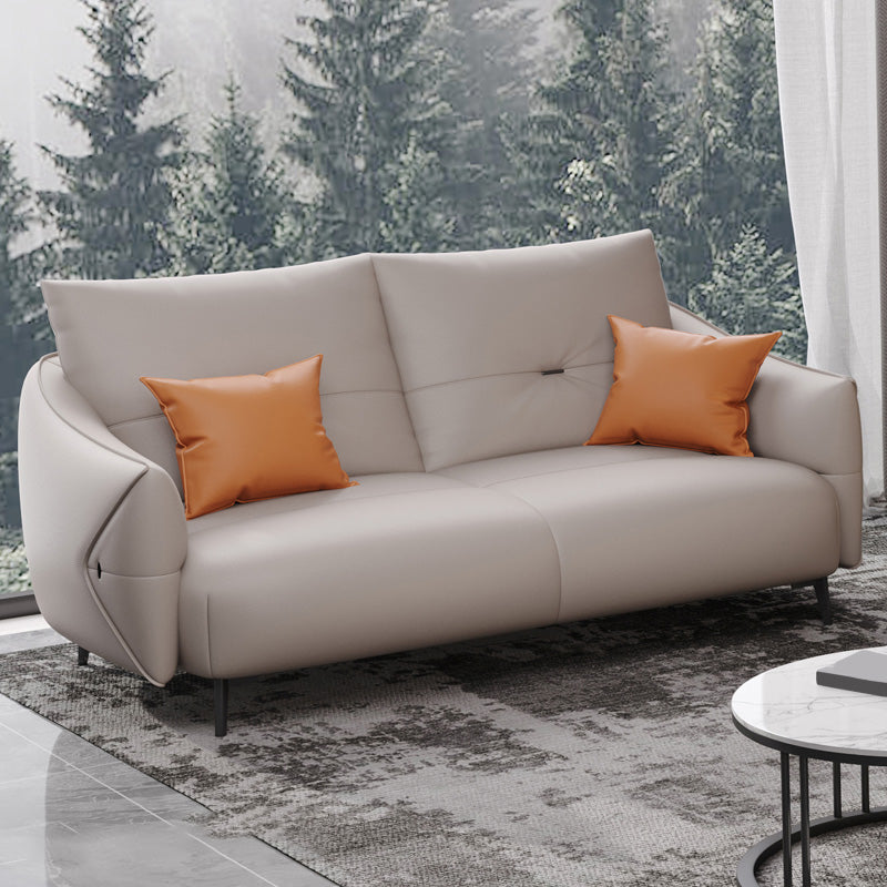 Beige Genuine Leather Sloped Arms Sofa/Sectionals With Cushions Metal Legs