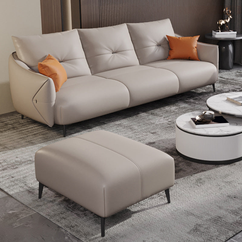 Beige Genuine Leather Sloped Arms Sofa/Sectionals With Cushions Metal Legs