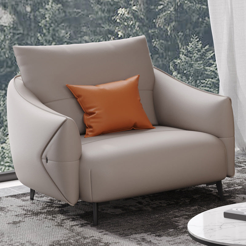 Beige Genuine Leather Sloped Arms Sofa/Sectionals With Cushions Metal Legs