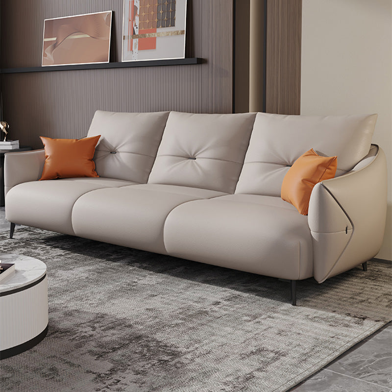 Beige Genuine Leather Sloped Arms Sofa/Sectionals With Cushions Metal Legs