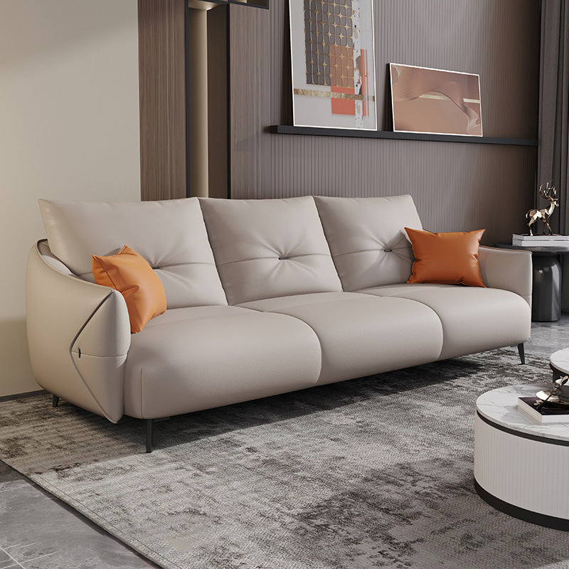 Beige Genuine Leather Sloped Arms Sofa/Sectionals With Cushions Metal Legs