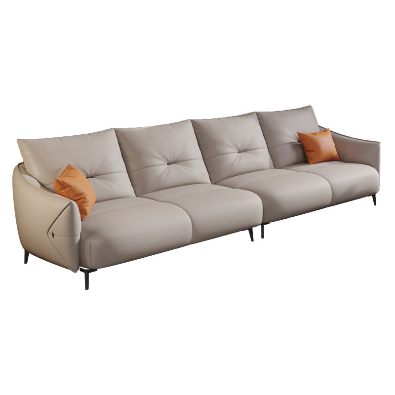 Beige Genuine Leather Sloped Arms Sofa/Sectionals With Cushions Metal Legs