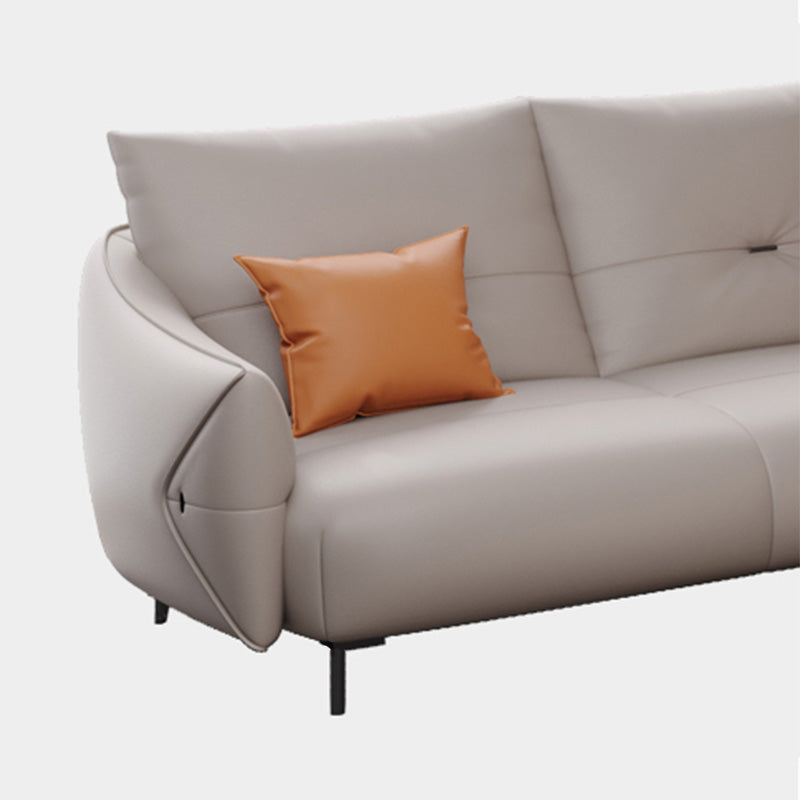 Beige Genuine Leather Sloped Arms Sofa/Sectionals With Cushions Metal Legs