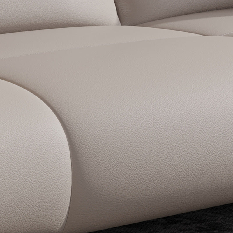 Beige Genuine Leather Sloped Arms Sofa/Sectionals With Cushions Metal Legs