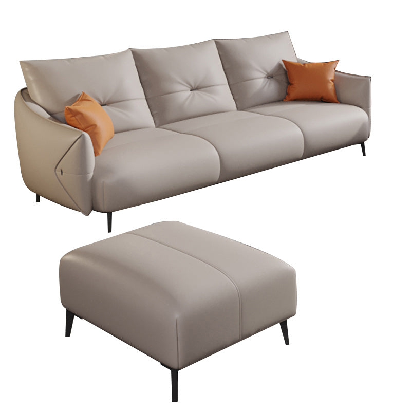 Beige Genuine Leather Sloped Arms Sofa/Sectionals With Cushions Metal Legs