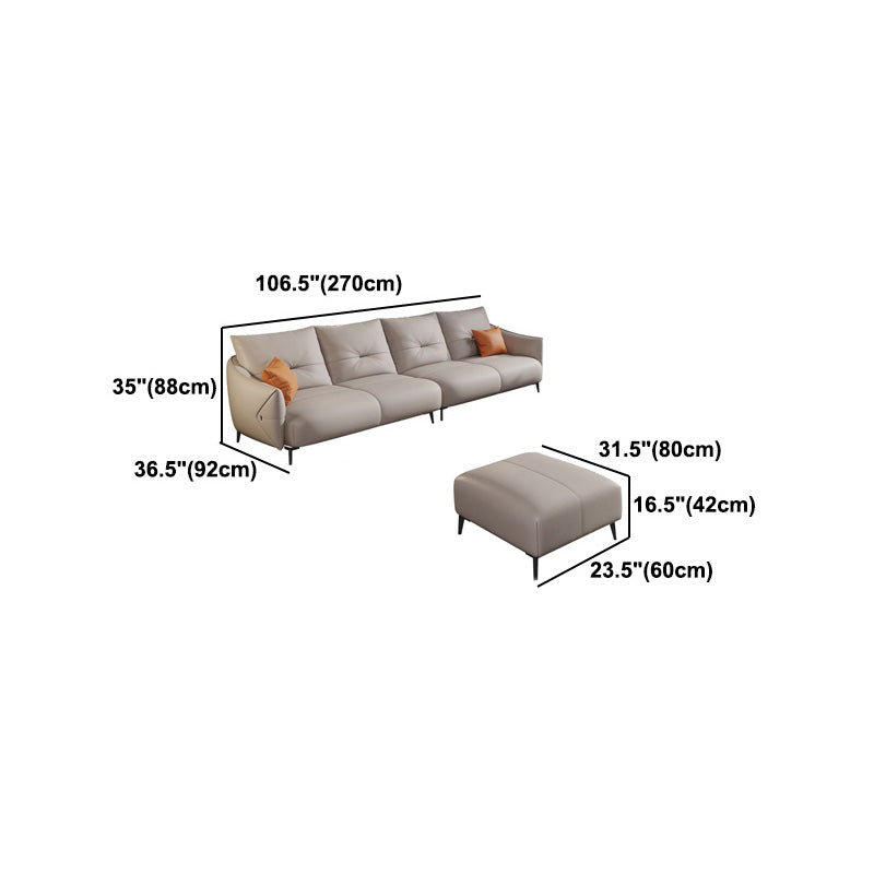 Beige Genuine Leather Sloped Arms Sofa/Sectionals With Cushions Metal Legs
