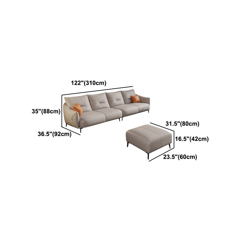 Beige Genuine Leather Sloped Arms Sofa/Sectionals With Cushions Metal Legs