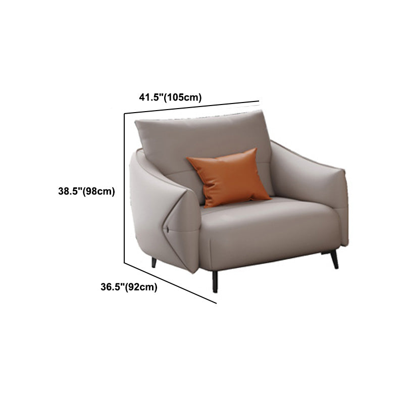 Beige Genuine Leather Sloped Arms Sofa/Sectionals With Cushions Metal Legs