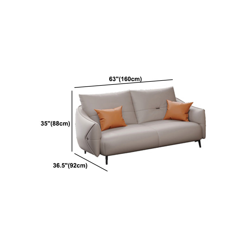 Beige Genuine Leather Sloped Arms Sofa/Sectionals With Cushions Metal Legs