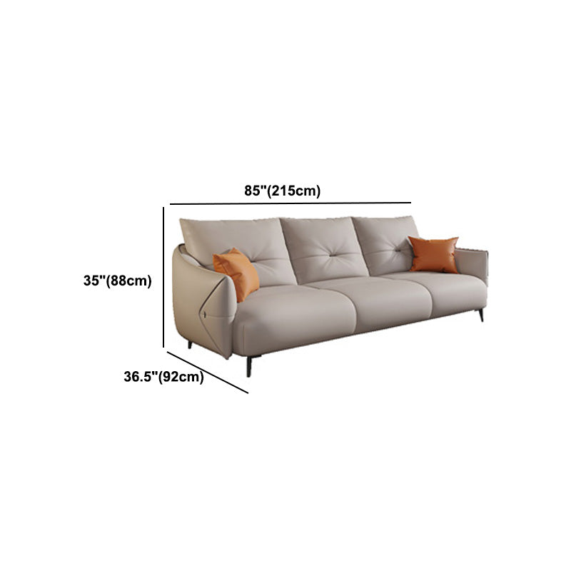 Beige Genuine Leather Sloped Arms Sofa/Sectionals With Cushions Metal Legs