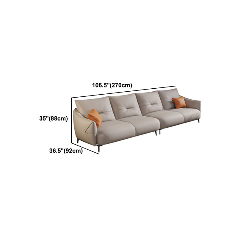 Beige Genuine Leather Sloped Arms Sofa/Sectionals With Cushions Metal Legs