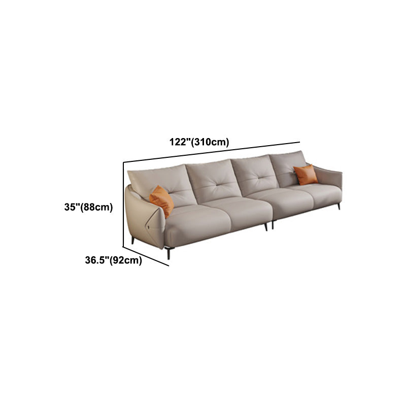 Beige Genuine Leather Sloped Arms Sofa/Sectionals With Cushions Metal Legs