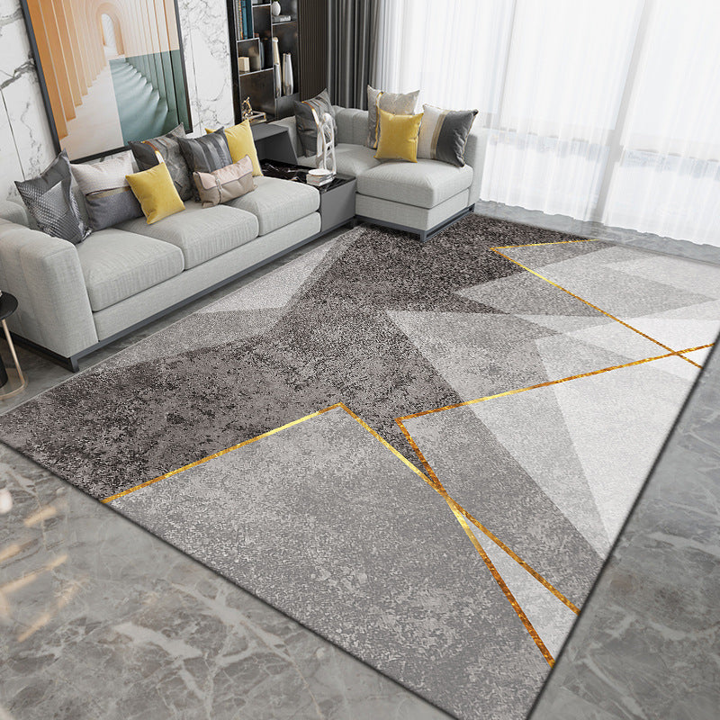 Dark Gray Modern Rug Polyester Abstract Print Rug Washable Rug for Living Room