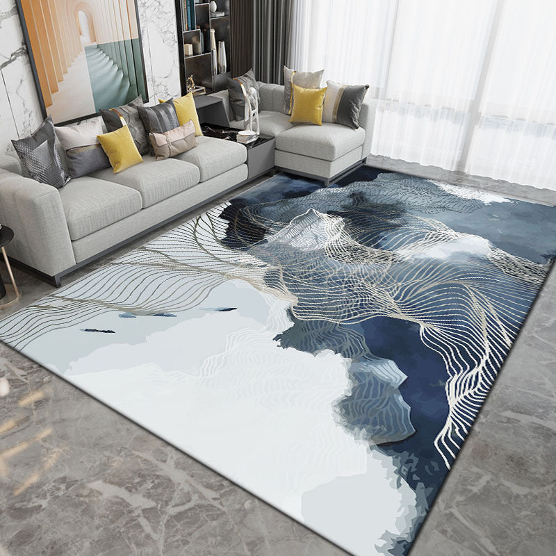 Dark Gray Modern Rug Polyester Abstract Print Rug Washable Rug for Living Room