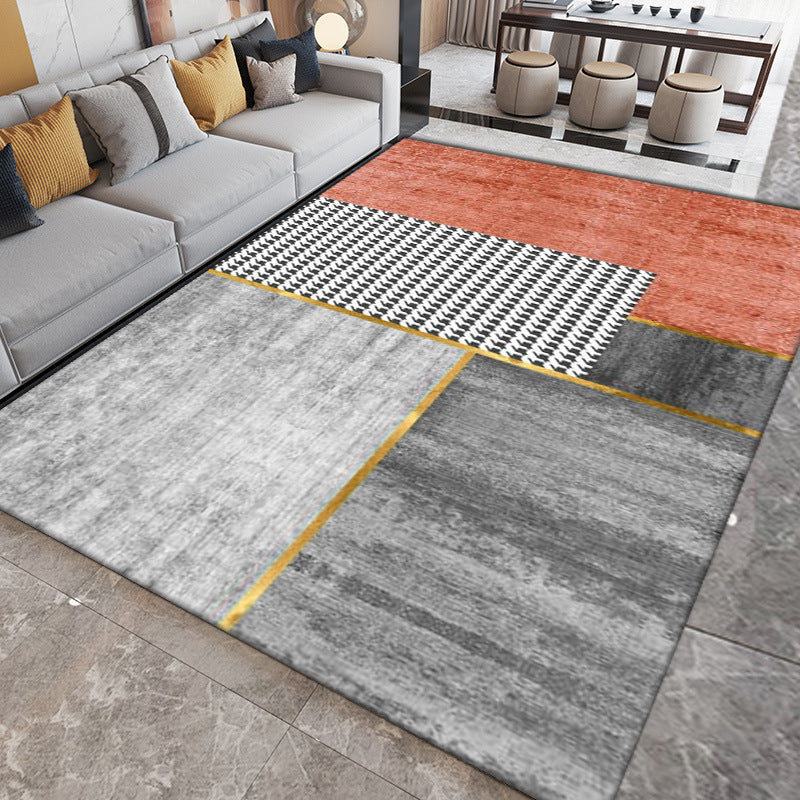 Grey Graphic Carpet Polyester Simple Area Carpet Washable Carpet for Home Decor