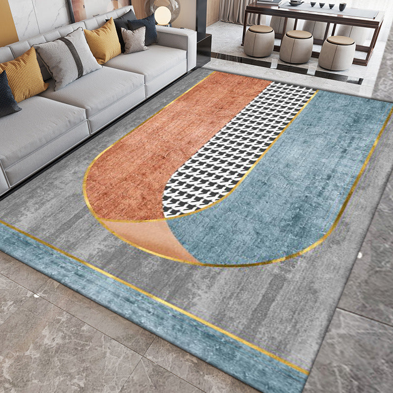 Grey Graphic Carpet Polyester Simple Area Carpet Washable Carpet for Home Decor