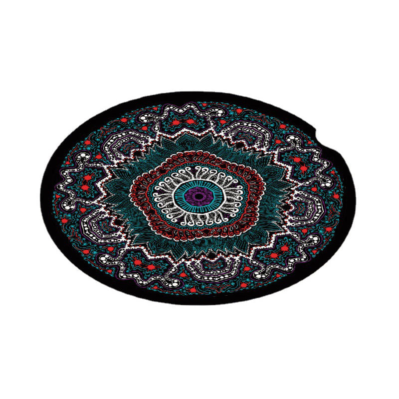 Retro Round Rug Medallion Print Polyester Carpet Non-Slip Backing Area Rug for Living Room