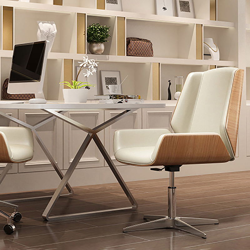 Modern Arm Office Tesk Chair Faux Leather Mid Back Working Chair with Wheels