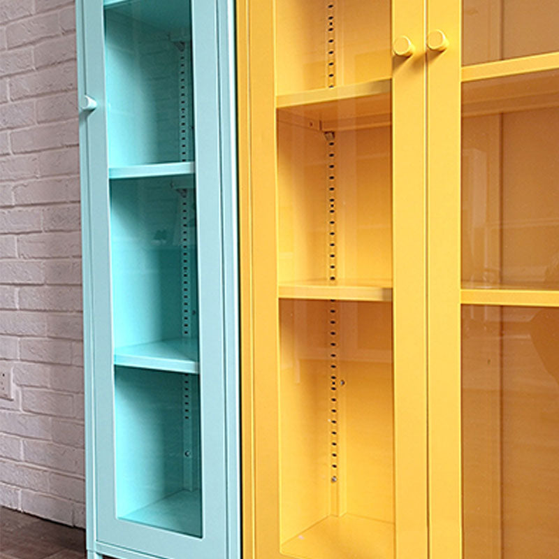 Modern Style Bookcase Metal Closed Back Bookshelf with Door for Home Office