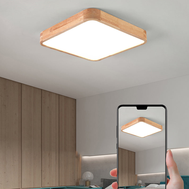 Simple Square Flush Mount Light Single Light Wood LED Ceiling Light