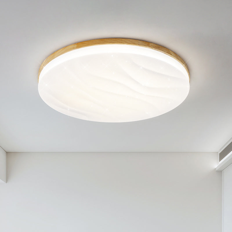 Japanese Round Ceiling Light Wood LED Flush Mount Light for Living Room