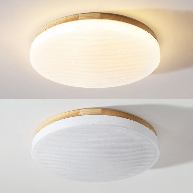 Japanese Round Ceiling Light Wood LED Flush Mount Light for Living Room