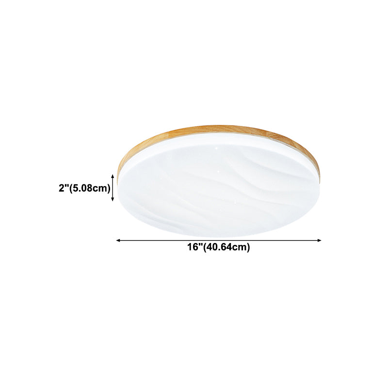 Japanese Round Ceiling Light Wood LED Flush Mount Light for Living Room