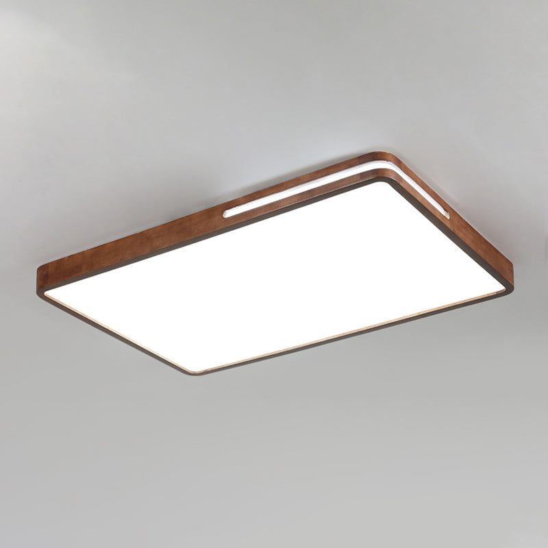 Japanese Rectangle Ceiling Light Wood LED Flush Mount Light in Brown for Living Room