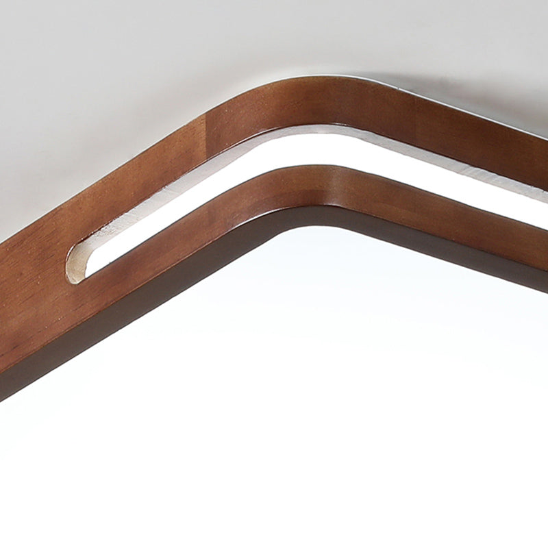 Japanese Rectangle Ceiling Light Wood LED Flush Mount Light in Brown for Living Room
