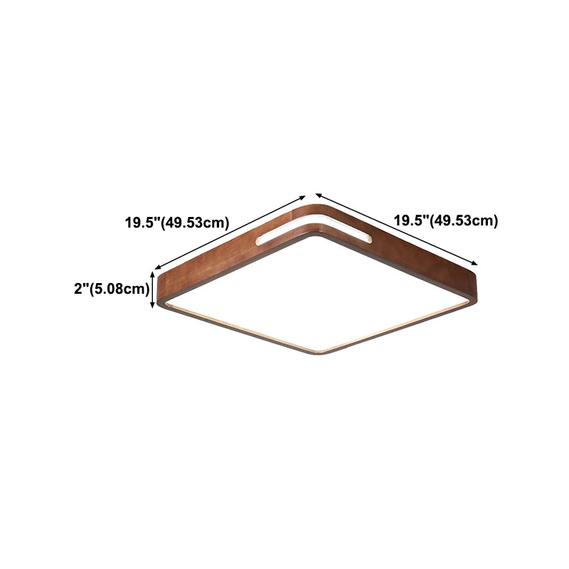 Japanese Rectangle Ceiling Light Wood LED Flush Mount Light in Brown for Living Room
