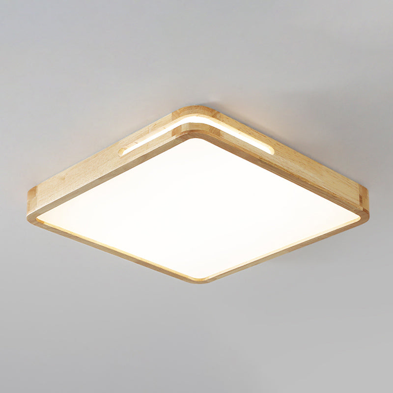 Japanese Style Rectangle Ceiling Light Wood LED Flush Mount Light for Living Room