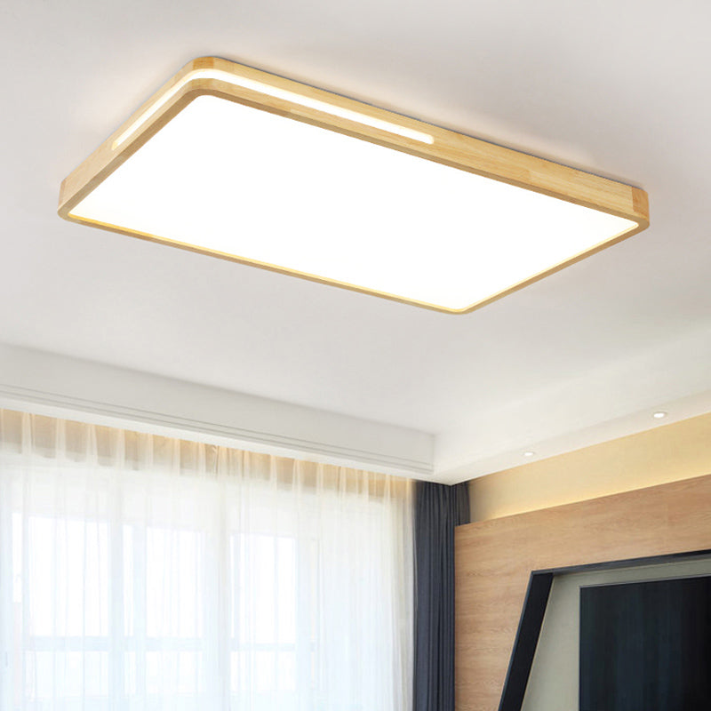 Japanese Style Rectangle Ceiling Light Wood LED Flush Mount Light for Living Room