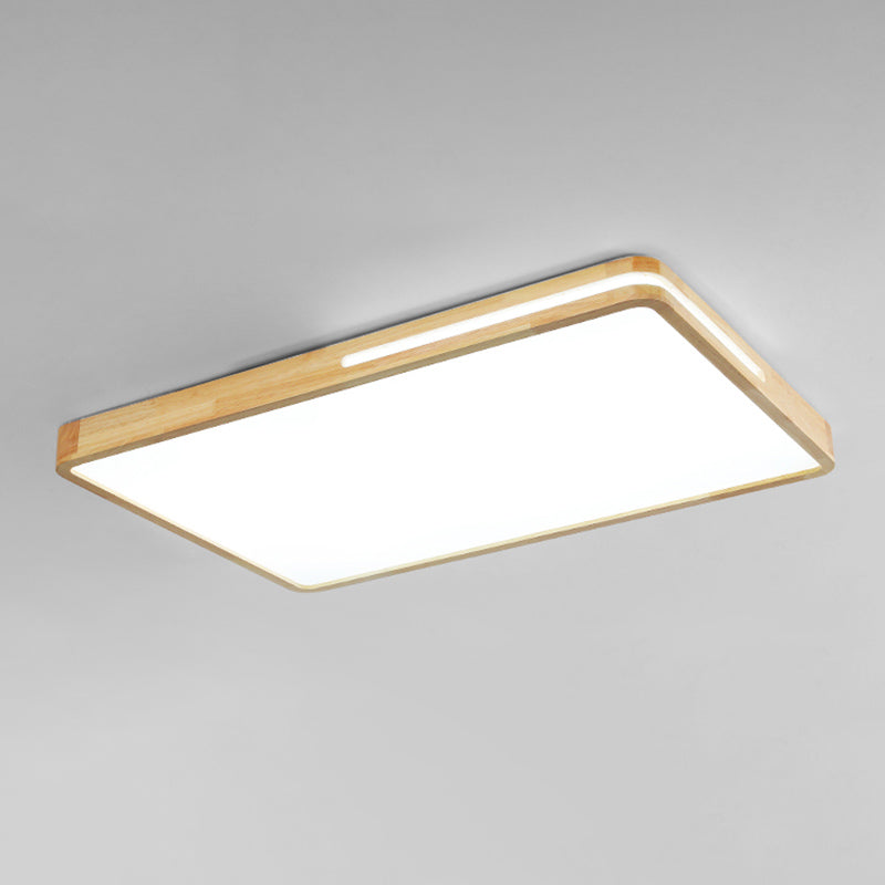 Japanese Style Rectangle Ceiling Light Wood LED Flush Mount Light for Living Room