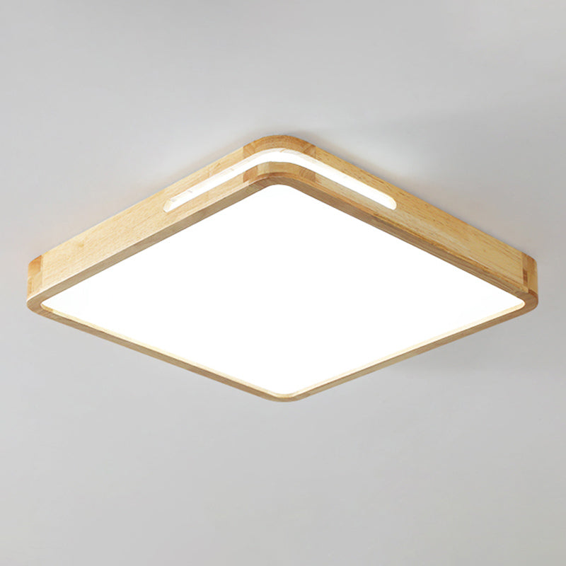 Japanese Style Rectangle Ceiling Light Wood LED Flush Mount Light for Living Room