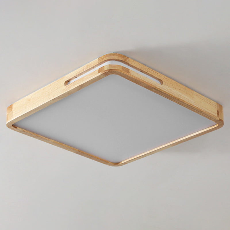 Japanese Style Rectangle Ceiling Light Wood LED Flush Mount Light for Living Room